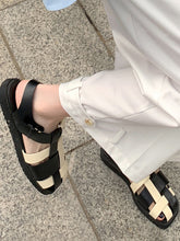 Retro Beach Color Block Woven Flat Sandals
